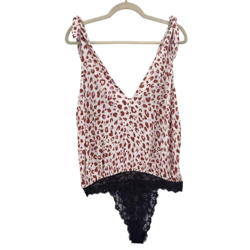 Intimately Free People Womens Large Bodysuit Bare It All Animal Print Lace Top